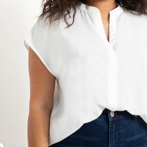 Eloquii Notch Collar Soft White Cap Sleeve Blouse Blazer Button Up Shell 16